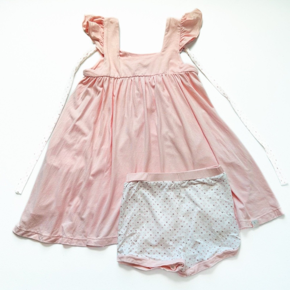 Omi Jo Solid Pink Dress with Heart Print Shorts Size 4